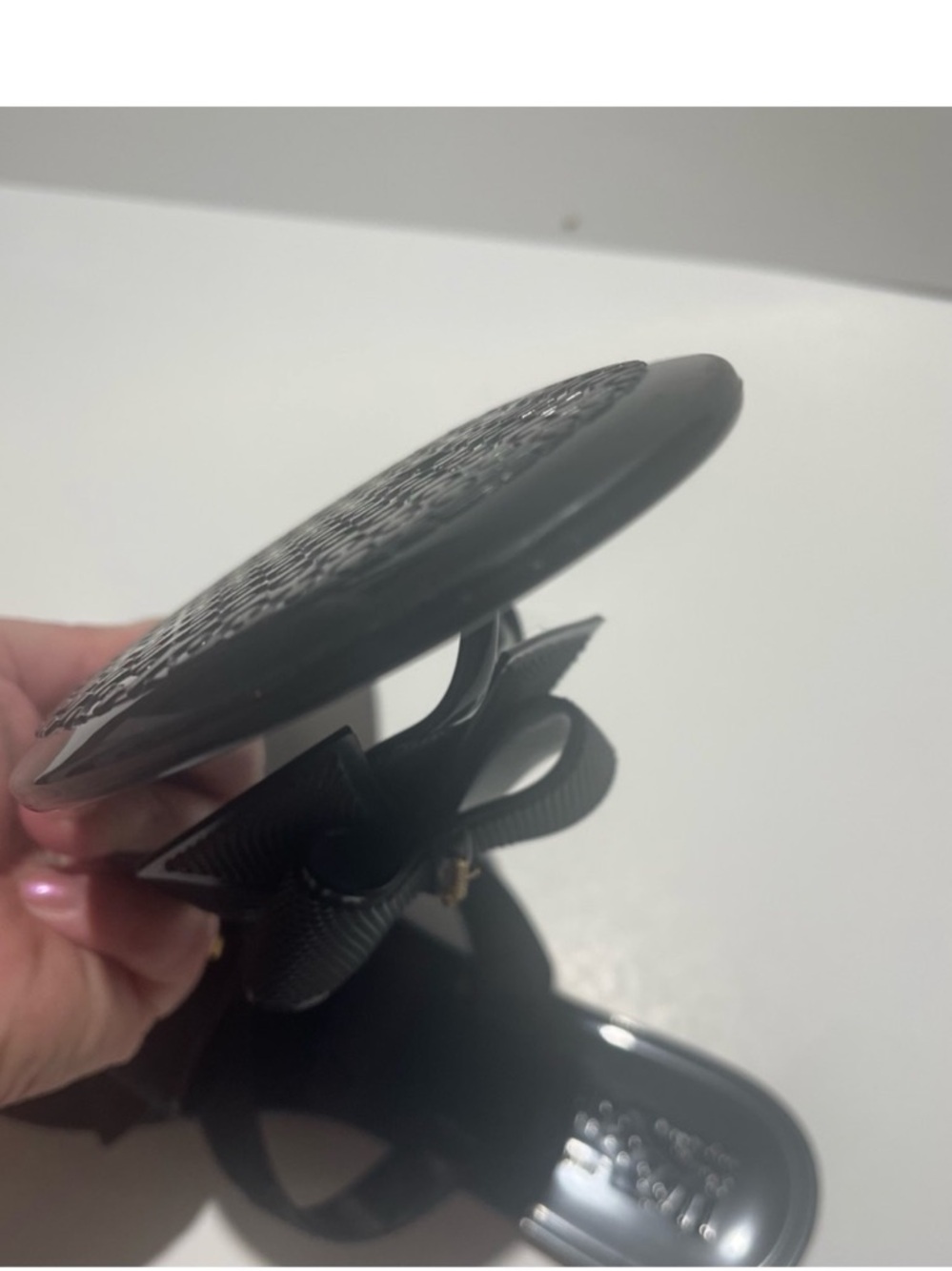 Salvatore Ferragamo Black Bow Jelly Thong Sandals with Gold Logo Accent - Picture 12 of 13